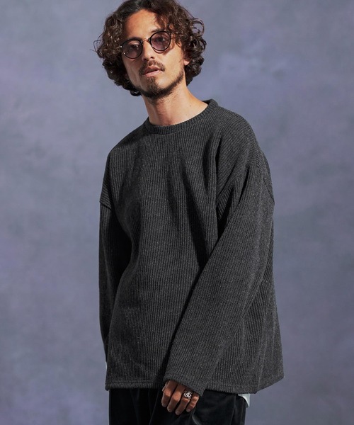 Jih Nunc（ジーヌンク）の「mn3149-畔編みウールMIXニットソー（ニット/セーター・メンズ・チャコール/オートミール/ブラック・L/M/S）」の18枚目の写真