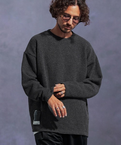 Jih Nunc（ジーヌンク）の「mn3149-畔編みウールMIXニットソー（ニット/セーター・メンズ・チャコール/オートミール/ブラック・L/M/S）」の19枚目の写真