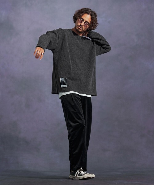 Jih Nunc（ジーヌンク）の「mn3149-畔編みウールMIXニットソー（ニット/セーター・メンズ・チャコール/オートミール/ブラック・L/M/S）」の20枚目の写真