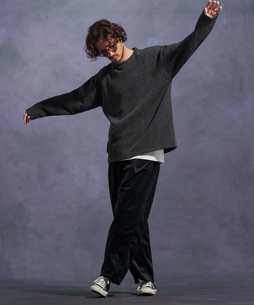 Jih Nunc（ジーヌンク）の「mn3149-畔編みウールMIXニットソー（ニット/セーター・メンズ・チャコール/オートミール/ブラック・L/M/S）」の22枚目の写真