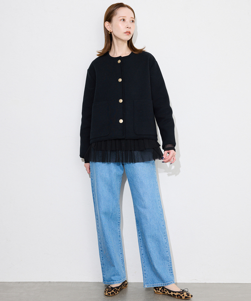 SLOBE IENA（スローブイエナ）の「ヘムラッフルチュールプルオーバー（Tシャツ/カットソー・レディース・ブラック/ベージュ・FREE）」の3枚目の写真