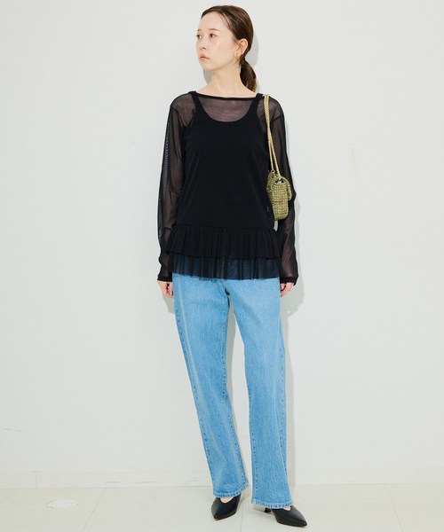 SLOBE IENA（スローブイエナ）の「ヘムラッフルチュールプルオーバー（Tシャツ/カットソー・レディース・ブラック/ベージュ・FREE）」の9枚目の写真