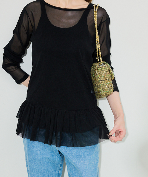 SLOBE IENA（スローブイエナ）の「ヘムラッフルチュールプルオーバー（Tシャツ/カットソー・レディース・ブラック/ベージュ・FREE）」の12枚目の写真