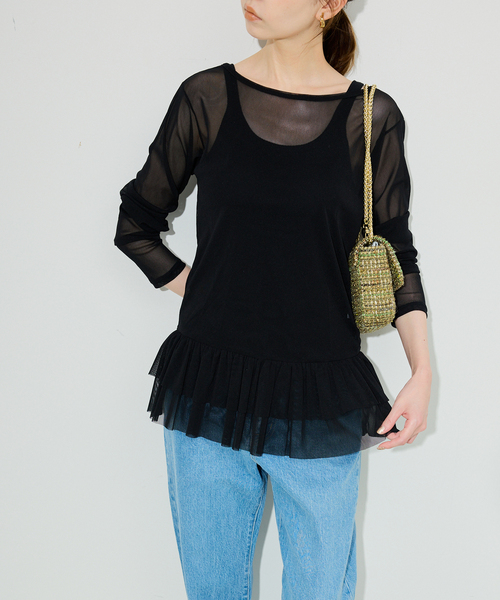 SLOBE IENA（スローブイエナ）の「ヘムラッフルチュールプルオーバー（Tシャツ/カットソー・レディース・ブラック/ベージュ・FREE）」の13枚目の写真