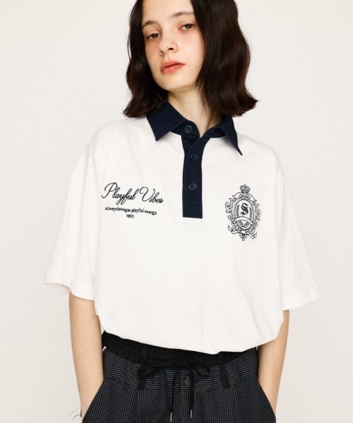 ポロシャツ ポロ OVERSIZE EMBROIDERY RUGBY T/SH オーバーサイズ エンブロイダリー ラグビー Tシャツ  秋服 半袖 夏 SLY ポロシャツ ポロ OVERSIZE EMBROIDERY RUGBY T/SH オーバー
