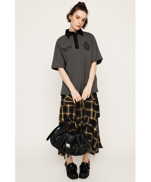 SLY(スライ)の「OVERSIZE EMBROIDERY RUGBY T/SH オーバーサイズ エンブロイダリー ラグビー Tシャツ 秋服 半袖 夏服(ポロシャツ・レディース・ネイビー/ホワイト/ライトブラック/ライトイエロー・FREE)」の12枚目の写真