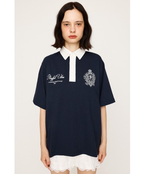 SLY(スライ)の「OVERSIZE EMBROIDERY RUGBY T/SH オーバーサイズ エンブロイダリー ラグビー Tシャツ 秋服 半袖 夏服(ポロシャツ・レディース・ネイビー/ホワイト/ライトブラック/ライトイエロー・FREE)」の17枚目の写真