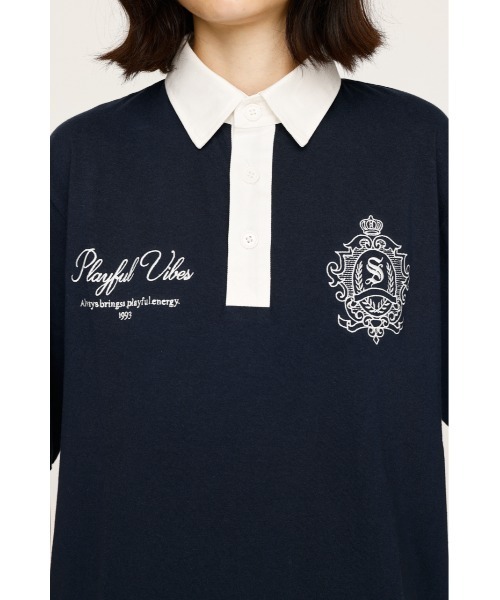 SLY(スライ)の「OVERSIZE EMBROIDERY RUGBY T/SH オーバーサイズ エンブロイダリー ラグビー Tシャツ 秋服 半袖 夏服(ポロシャツ・レディース・ネイビー/ホワイト/ライトブラック/ライトイエロー・FREE)」の18枚目の写真
