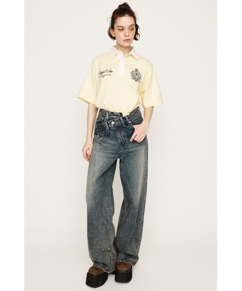 SLY(スライ)の「OVERSIZE EMBROIDERY RUGBY T/SH オーバーサイズ エンブロイダリー ラグビー Tシャツ 秋服 半袖 夏服(ポロシャツ・レディース・ネイビー/ホワイト/ライトブラック/ライトイエロー・FREE)」の20枚目の写真