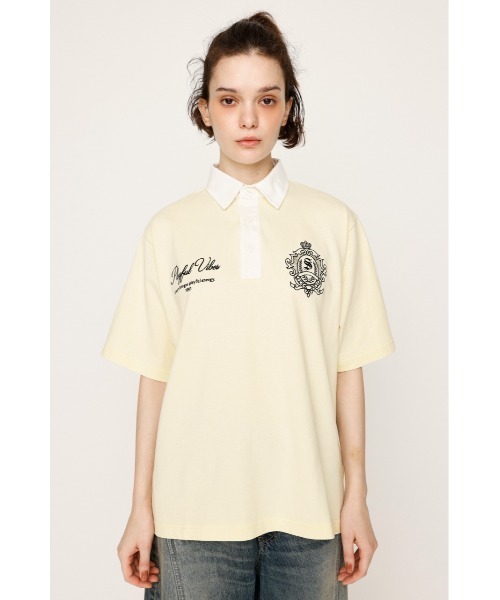 SLY(スライ)の「OVERSIZE EMBROIDERY RUGBY T/SH オーバーサイズ エンブロイダリー ラグビー Tシャツ 秋服 半袖 夏服(ポロシャツ・レディース・ネイビー/ホワイト/ライトブラック/ライトイエロー・FREE)」の21枚目の写真