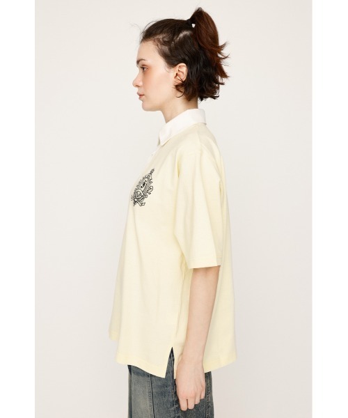 SLY(スライ)の「OVERSIZE EMBROIDERY RUGBY T/SH オーバーサイズ エンブロイダリー ラグビー Tシャツ 秋服 半袖 夏服(ポロシャツ・レディース・ネイビー/ホワイト/ライトブラック/ライトイエロー・FREE)」の22枚目の写真