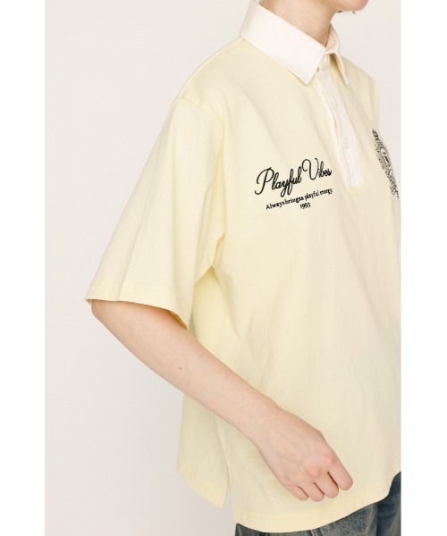 SLY(スライ)の「OVERSIZE EMBROIDERY RUGBY T/SH オーバーサイズ エンブロイダリー ラグビー Tシャツ 秋服 半袖 夏服(ポロシャツ・レディース・ネイビー/ホワイト/ライトブラック/ライトイエロー・FREE)」の5枚目の写真