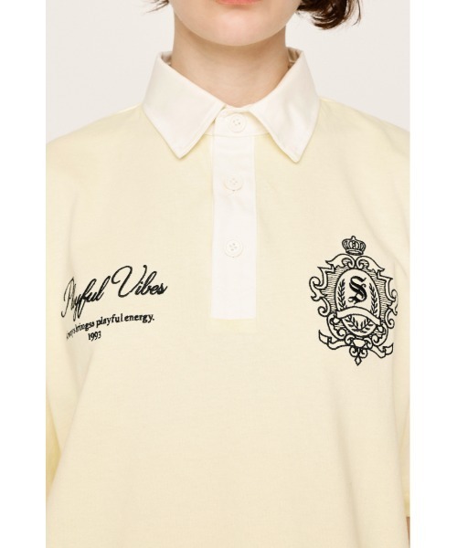 SLY(スライ)の「OVERSIZE EMBROIDERY RUGBY T/SH オーバーサイズ エンブロイダリー ラグビー Tシャツ 秋服 半袖 夏服(ポロシャツ・レディース・ネイビー/ホワイト/ライトブラック/ライトイエロー・FREE)」の6枚目の写真