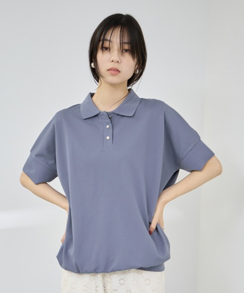 Mac-House（マックハウス）の「【Idnes/イドネス】 ドルマン鹿の子ポロシャツ（ポロシャツ・レディース・グレイッシュベージュ/ブラック/ブルー/ブラウン・M）」の6枚目の写真