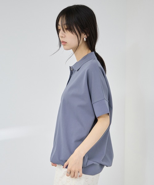 Mac-House（マックハウス）の「【Idnes/イドネス】 ドルマン鹿の子ポロシャツ（ポロシャツ・レディース・グレイッシュベージュ/ブラック/ブルー/ブラウン・M）」の7枚目の写真