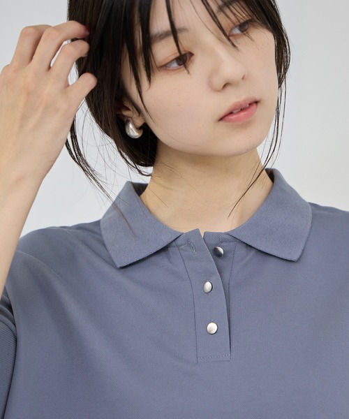 Mac-House（マックハウス）の「【Idnes/イドネス】 ドルマン鹿の子ポロシャツ（ポロシャツ・レディース・グレイッシュベージュ/ブラック/ブルー/ブラウン・M）」の9枚目の写真