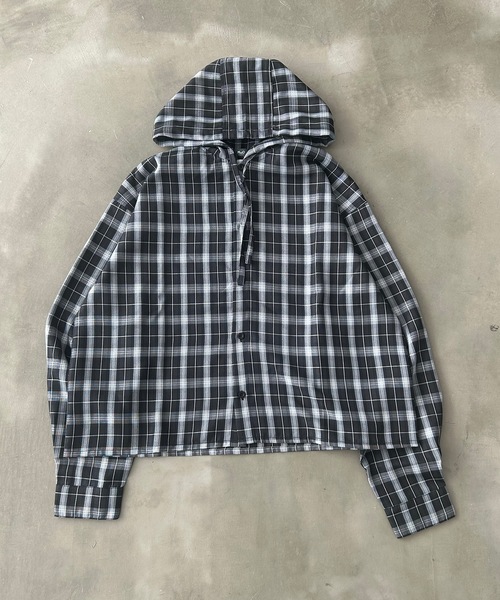 MandO（Auntie Rosa）（エムオー）の「オーバーチェックシャツフーディ（シャツ/ブラウス・メンズ・ブラック/ブルー・LARGE/MEDIUM）」の18枚目の写真