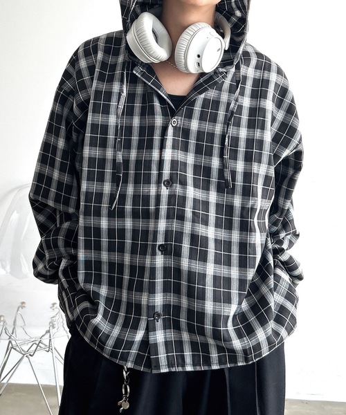 MandO（Auntie Rosa）（エムオー）の「オーバーチェックシャツフーディ（シャツ/ブラウス・メンズ・ブラック/ブルー・LARGE/MEDIUM）」の5枚目の写真