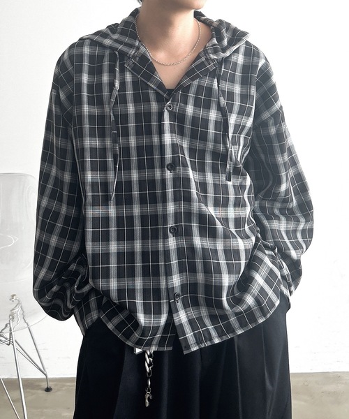 MandO（Auntie Rosa）（エムオー）の「オーバーチェックシャツフーディ（シャツ/ブラウス・メンズ・ブラック/ブルー・LARGE/MEDIUM）」の10枚目の写真