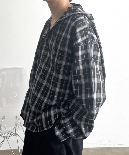 MandO（Auntie Rosa）（エムオー）の「オーバーチェックシャツフーディ（シャツ/ブラウス・メンズ・ブラック/ブルー・LARGE/MEDIUM）」の12枚目の写真