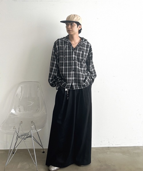MandO（Auntie Rosa）（エムオー）の「オーバーチェックシャツフーディ（シャツ/ブラウス・メンズ・ブラック/ブルー・LARGE/MEDIUM）」の13枚目の写真