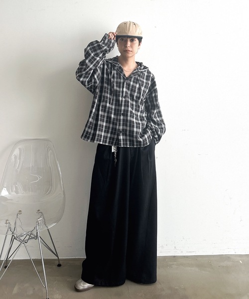 MandO（Auntie Rosa）（エムオー）の「オーバーチェックシャツフーディ（シャツ/ブラウス・メンズ・ブラック/ブルー・LARGE/MEDIUM）」の15枚目の写真