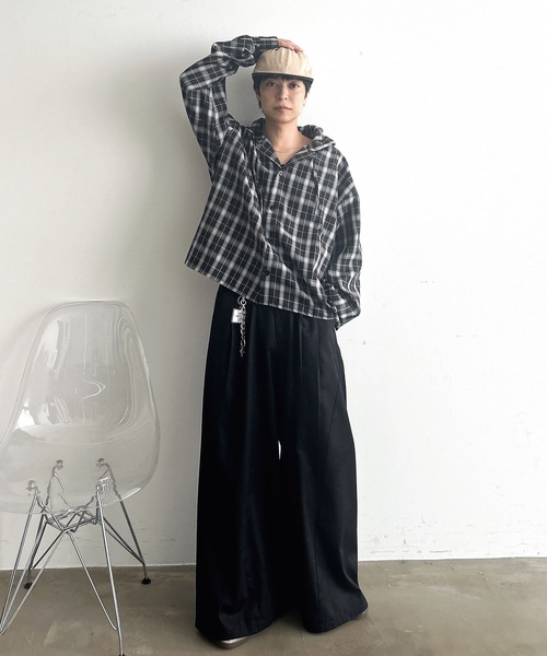 MandO（Auntie Rosa）（エムオー）の「オーバーチェックシャツフーディ（シャツ/ブラウス・メンズ・ブラック/ブルー・LARGE/MEDIUM）」の17枚目の写真