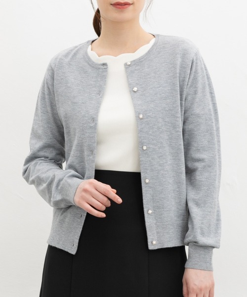 Honeys（ハニーズ）の「【しなやかニット・ヒアルロン酸加工】ヒアルロン酸クルーカーデ（カーディガン/ボレロ・レディース・ブラック×ベージュ/レッド/アイボリー/ピンク系その他/ブラック/杢グレー・L/LL/M）」の4枚目の写真