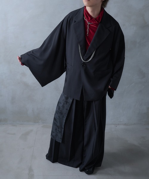 Ellno Loset（エルノロゼット）の「ニュアンス柄ラッププリーツハカマパンツ/SET UP対応（スラックス・メンズ・ブラック・X-SMALL/SMALL/MEDIUM/LARGE）」の17枚目の写真