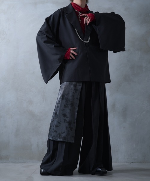 Ellno Loset（エルノロゼット）の「ニュアンス柄ラッププリーツハカマパンツ/SET UP対応（スラックス・メンズ・ブラック・X-SMALL/SMALL/MEDIUM/LARGE）」の7枚目の写真