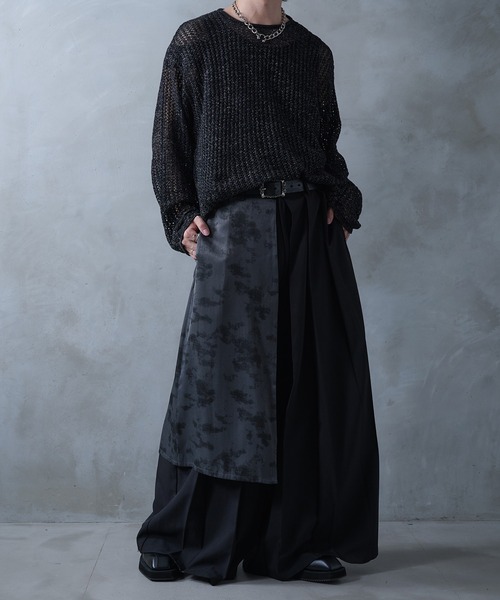 Ellno Loset（エルノロゼット）の「ニュアンス柄ラッププリーツハカマパンツ/SET UP対応（スラックス・メンズ・ブラック・X-SMALL/SMALL/MEDIUM/LARGE）」の5枚目の写真