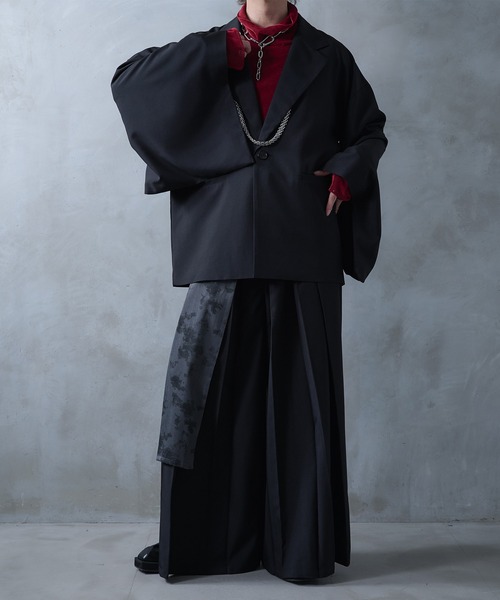 Ellno Loset（エルノロゼット）の「ニュアンス柄ラッププリーツハカマパンツ/SET UP対応（スラックス・メンズ・ブラック・X-SMALL/SMALL/MEDIUM/LARGE）」の8枚目の写真