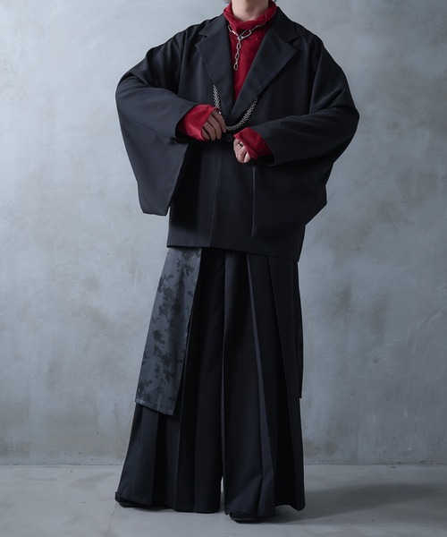 Ellno Loset（エルノロゼット）の「ニュアンス柄ラッププリーツハカマパンツ/SET UP対応（スラックス・メンズ・ブラック・X-SMALL/SMALL/MEDIUM/LARGE）」の9枚目の写真