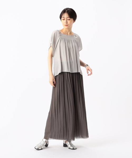 K.T KIYOKO TAKASE（キヨコタカセ）の「【セットアップ対応】スプリットジョーゼット シャーリングブラウス（シャツ/ブラウス・レディース・ネイビー・7号）」の3枚目の写真