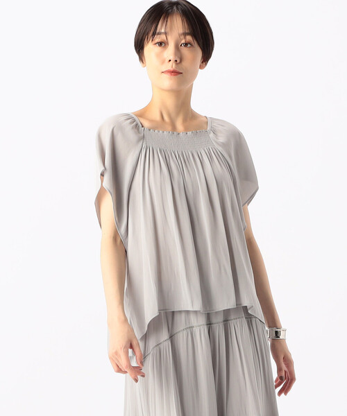 K.T KIYOKO TAKASE（キヨコタカセ）の「【セットアップ対応】スプリットジョーゼット シャーリングブラウス（シャツ/ブラウス・レディース・ネイビー・7号）」の4枚目の写真