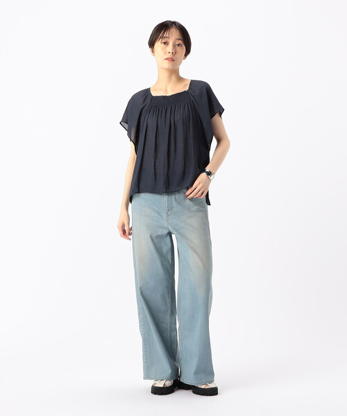 K.T KIYOKO TAKASE（キヨコタカセ）の「【セットアップ対応】スプリットジョーゼット シャーリングブラウス（シャツ/ブラウス・レディース・ネイビー・7号）」の8枚目の写真