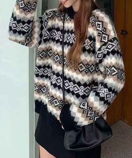 Lace Ladies（レースレディース）の「ノルディック柄 ラウンドネック リブ ニット プルオーバー（ニット/セーター・レディース・レッド/グレー/ブラック・FREE）」の4枚目の写真