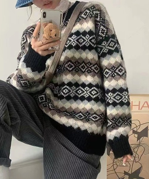 Lace Ladies（レースレディース）の「ノルディック柄 ラウンドネック リブ ニット プルオーバー（ニット/セーター・レディース・レッド/グレー/ブラック・FREE）」の6枚目の写真