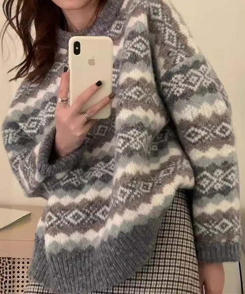 Lace Ladies（レースレディース）の「ノルディック柄 ラウンドネック リブ ニット プルオーバー（ニット/セーター・レディース・レッド/グレー/ブラック・FREE）」の9枚目の写真
