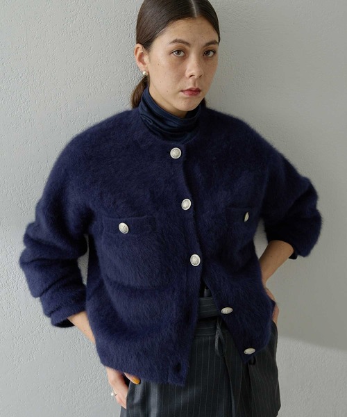 Whim Gazette（ウィムガゼット）の「ファーボタンジャケット（カーディガン/ボレロ・レディース・ブラウン/グレー/ベージュ/ブラック/ネイビー・FREE）」の5枚目の写真
