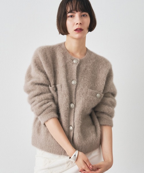Whim Gazette（ウィムガゼット）の「ファーボタンジャケット（カーディガン/ボレロ・レディース・ブラウン/グレー/ベージュ/ブラック/ネイビー・FREE）」の6枚目の写真