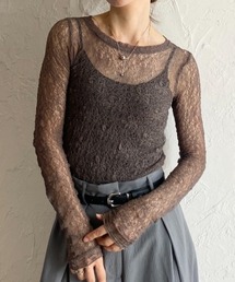 She's Closet（シーズクローゼット）の「長袖クルーネック透かし編みストレッチレースシアートップス（Tシャツ/カットソー・レディース）」