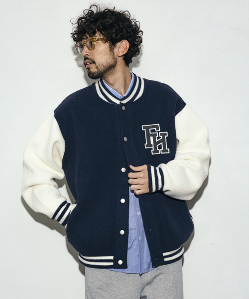 Firsthand（ファーストハンド）の「Firsthand/ファーストハンド リラックスフィット ロゴ ニットスタジャン（スタジャン・メンズ・ブラック/ネイビー/ブラウン・L/M）」の8枚目の写真