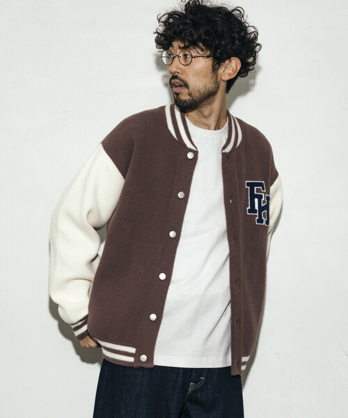 Firsthand（ファーストハンド）の「Firsthand/ファーストハンド リラックスフィット ロゴ ニットスタジャン（スタジャン・メンズ・ブラック/ネイビー/ブラウン・L/M）」の18枚目の写真