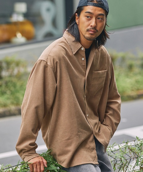 ブラウン コーデュロイ オーバーサイズ シャツ コーデュロイオーバーシャツ