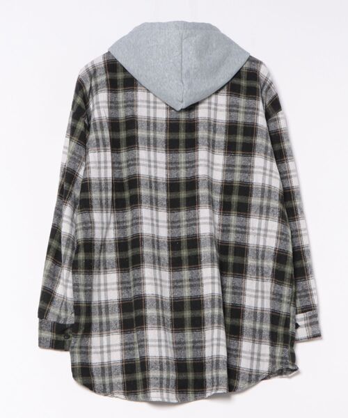 セール】【秋冬新作】フード付きチェックネルシャツ（シャツ/ブラウス