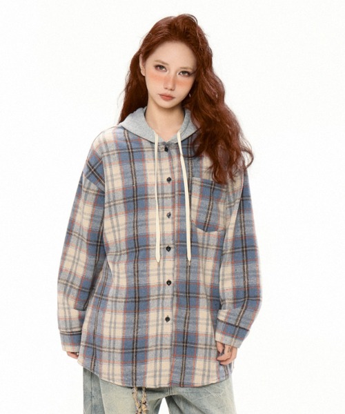 DIESEL フード付き チェック柄ネルシャツ DIESEL（ディーゼル）の「メンズ シャツ チェック柄 フーディー