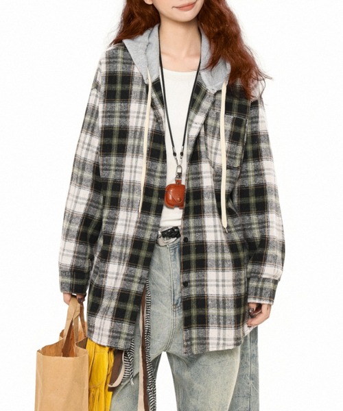 フード付きネルシャツ ブラック・パンツ2点セット フード付きネルシャツ ブラック・パンツ2点セット 楽天市場