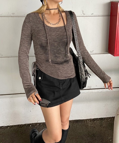 non-hedge(ノンヘッジ)の「チョーカー付リベットロンT(Tシャツ/カットソー・レディース・チャコールグレー/ライトグレー/オフホワイト・FREE)」の14枚目の写真