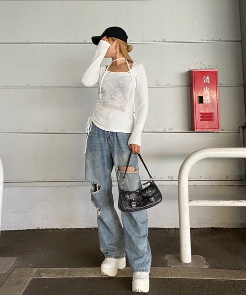 non-hedge(ノンヘッジ)の「チョーカー付リベットロンT(Tシャツ/カットソー・レディース・チャコールグレー/ライトグレー/オフホワイト・FREE)」の9枚目の写真